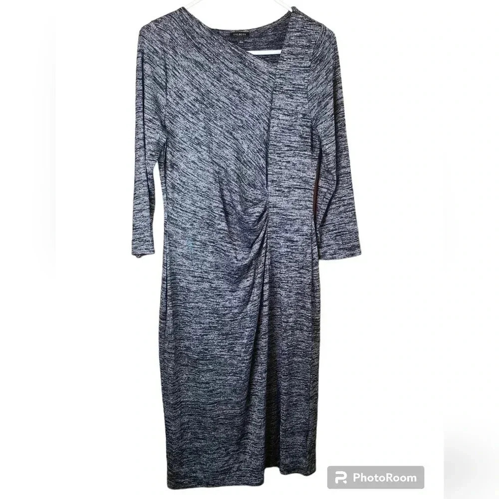 Talbots stretchy ruched waist long sleeve dress